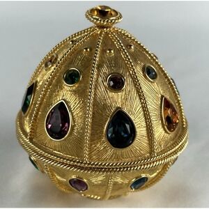 Vintage Napier Gold Toned Bejeweled Egg Shaped Trinket Box Missing Jewel Rare